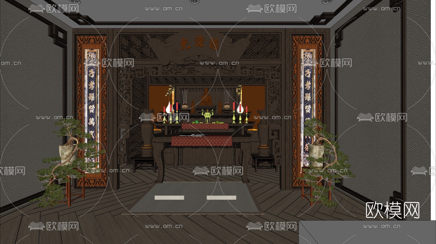 中式佛堂su模型