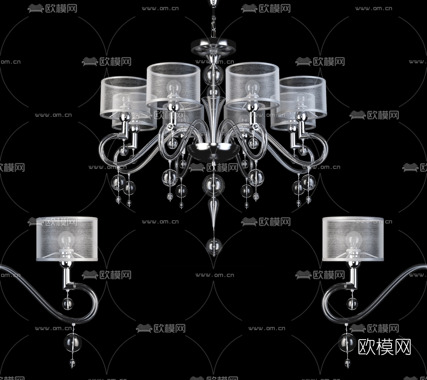 简欧金属多头吊灯3d模型下载