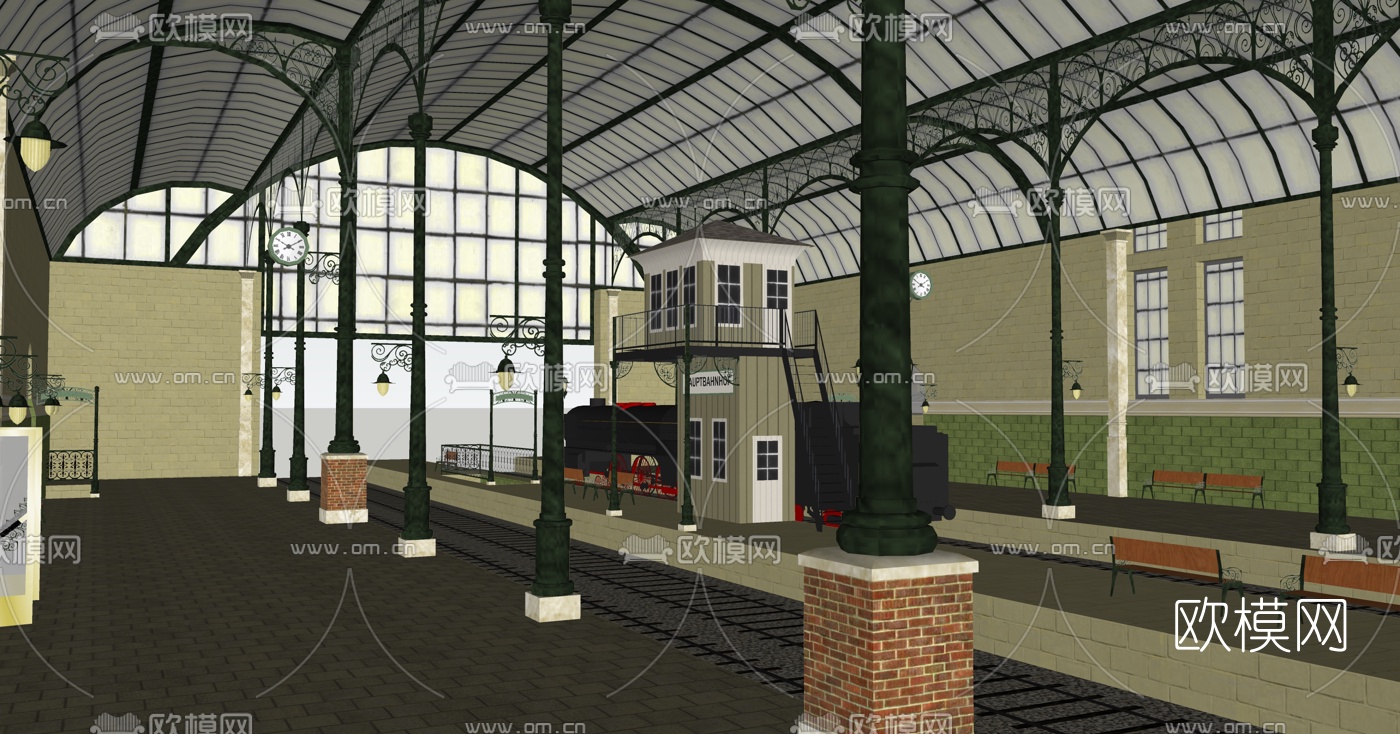 工业风火车站免费su模型下载