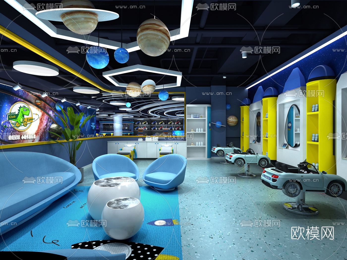 现代儿童平衡车星球主题娱乐中心3d模型