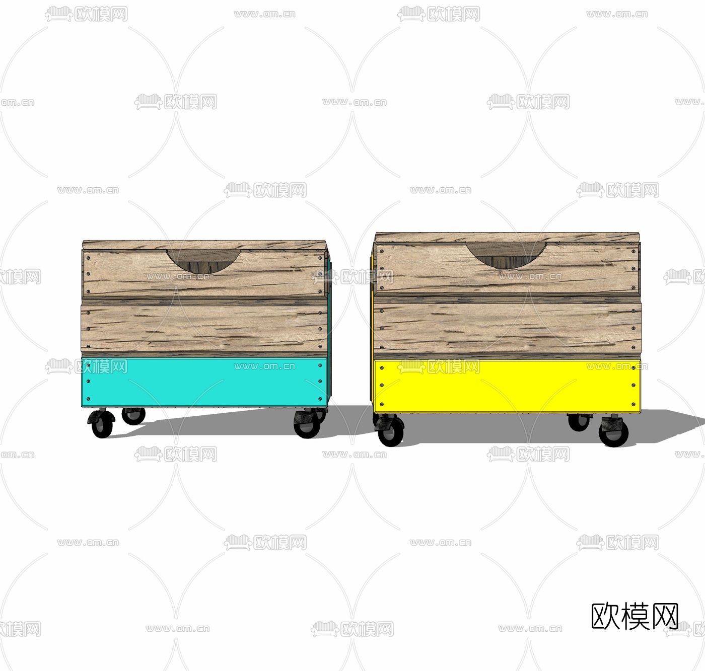 工业风实木床头柜免费su模型下载