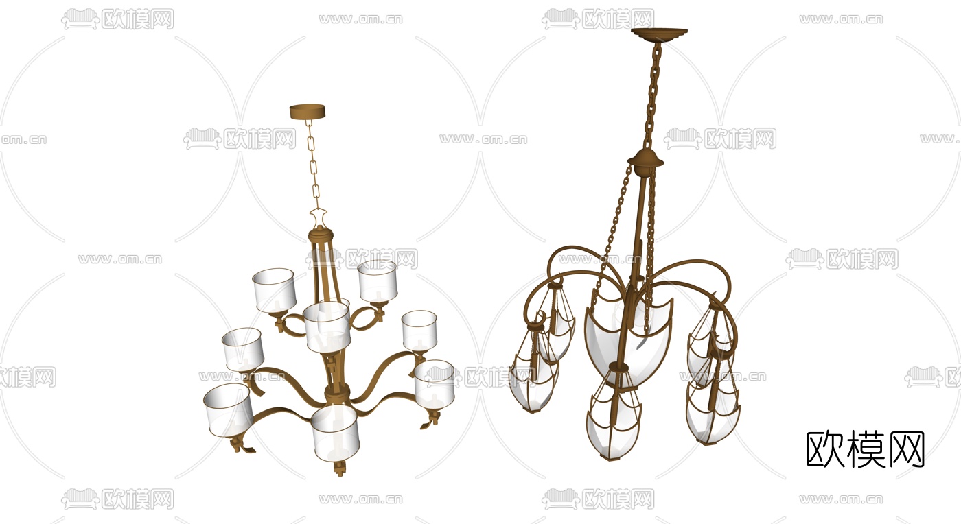 欧式金属多头吊灯su模型下载