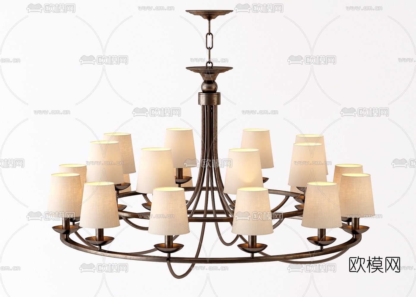美式金属多头吊灯3d模型下载（渲染图2）