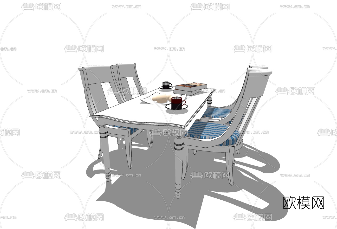 美式餐桌椅免费su模型下载