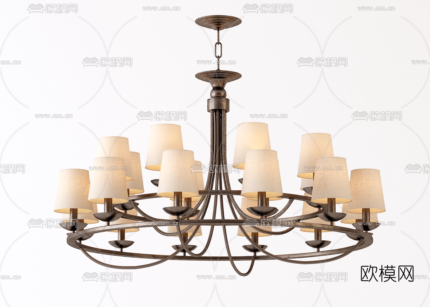 美式金属多头吊灯3d模型下载（渲染图1）