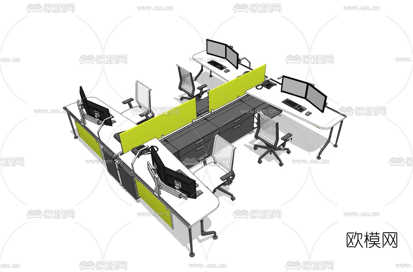 现代卡座办公桌椅su模型下载