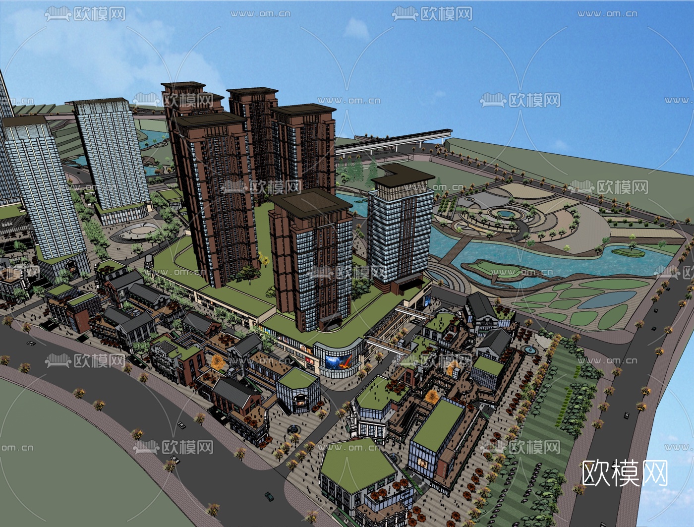 现代商业街规划su模型下载