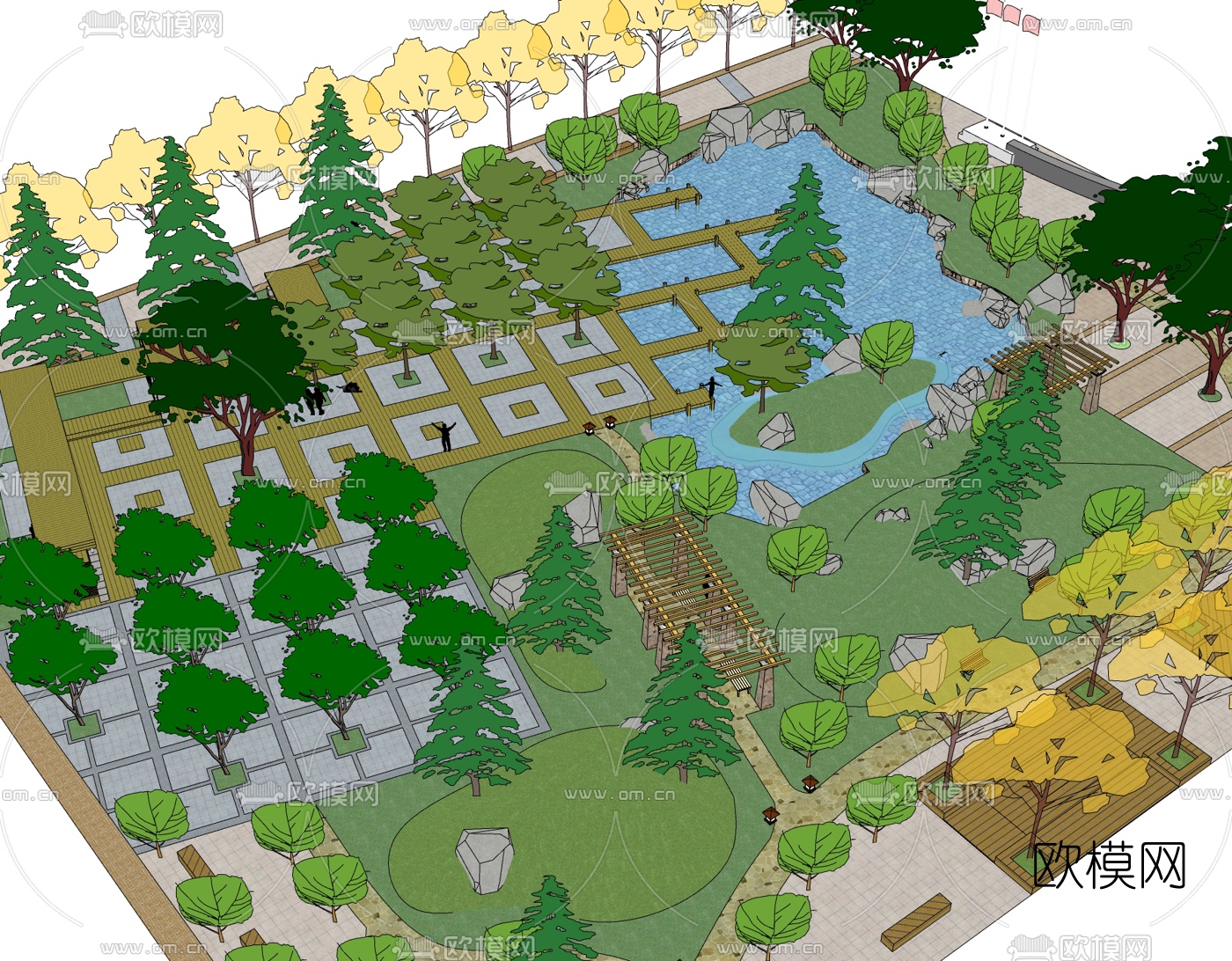 现代公园景观免费su模型下载