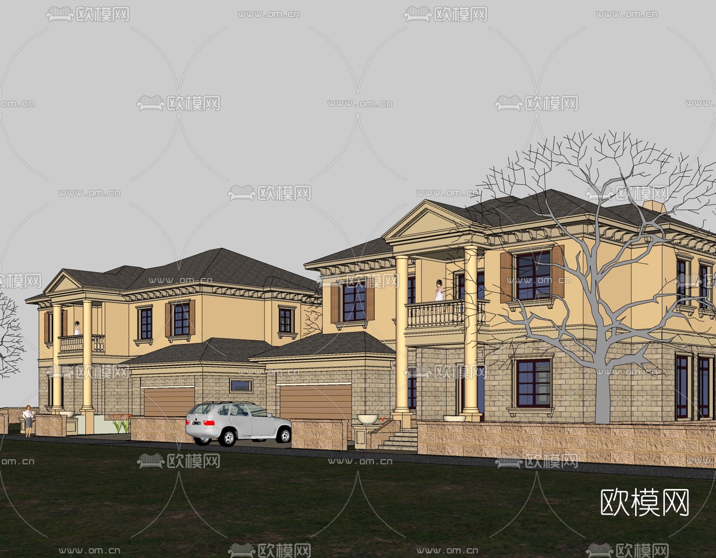 欧式独栋别墅免费su模型下载