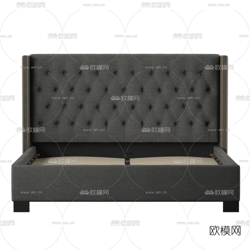 美式简约双人床架3d模型下载（渲染图3）