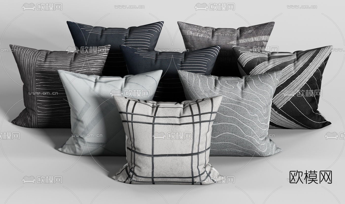 现代简约抱枕组合3d模型下载