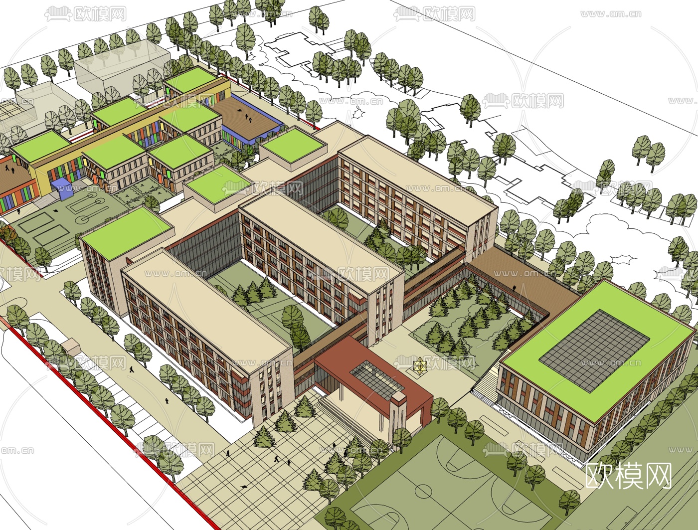 现代学校规划免费su模型下载