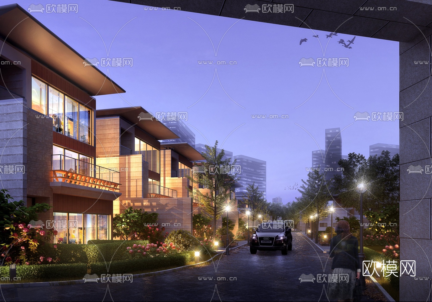 现代别墅夜景外观3d模型