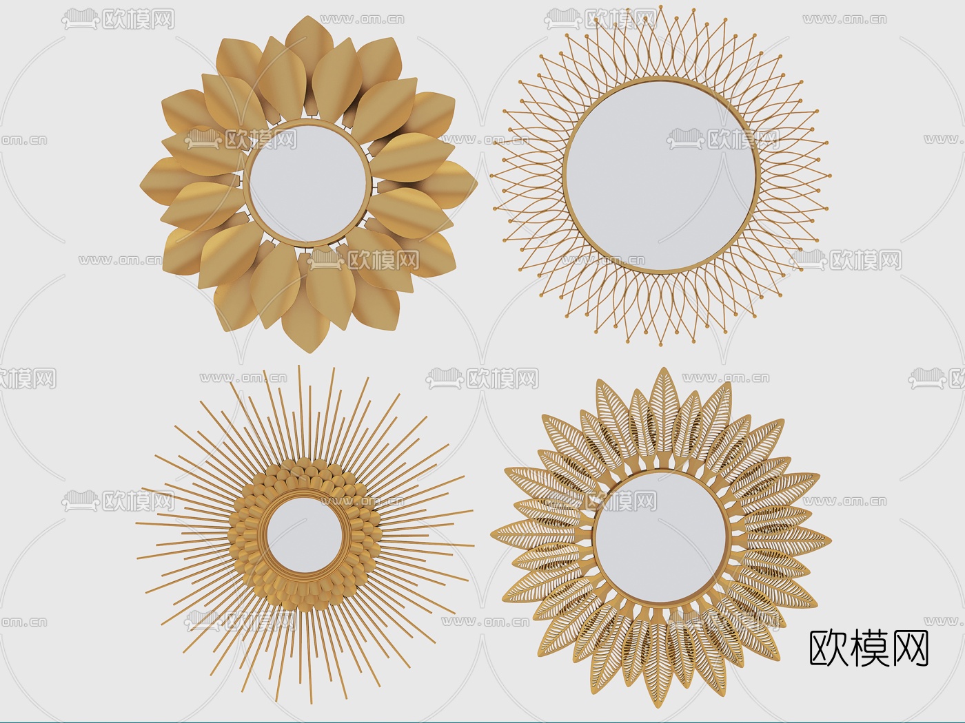 现代金属装饰镜子组合3d模型下载