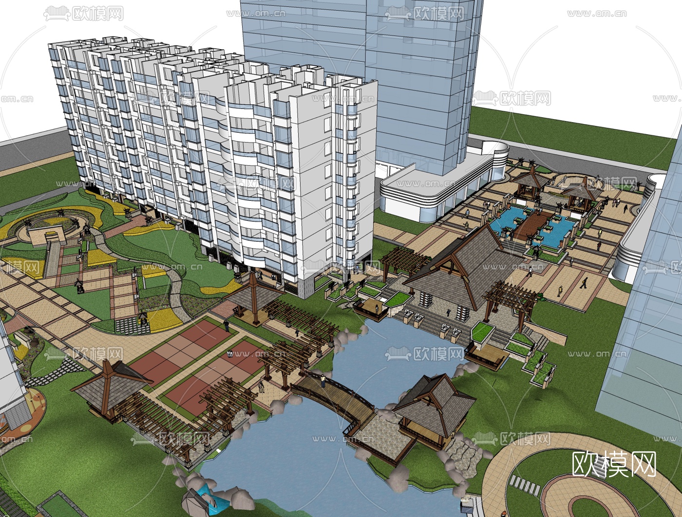 东南亚公园景观免费su模型下载（渲染图3）