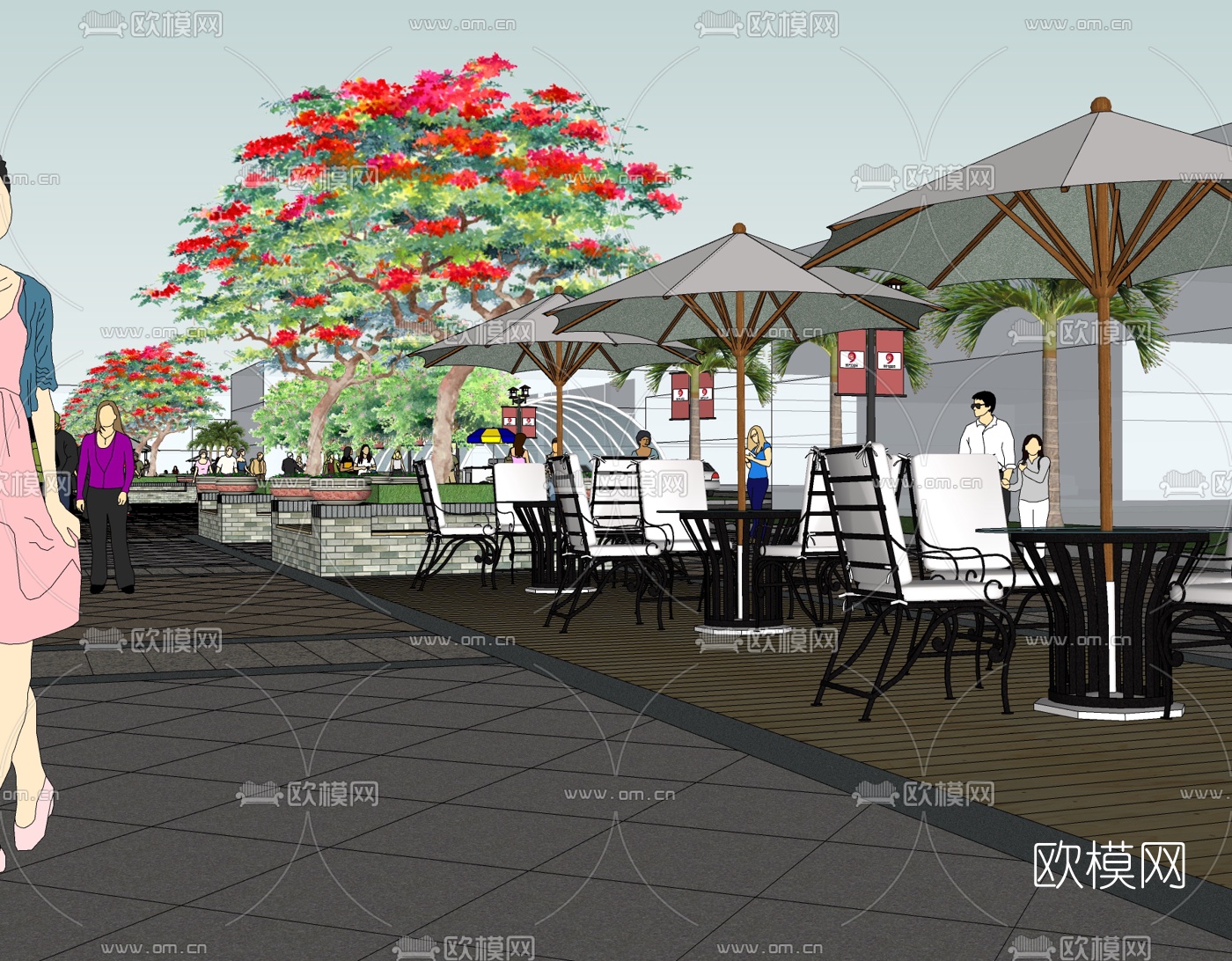 现代步行街景观免费su模型下载（渲染图4）