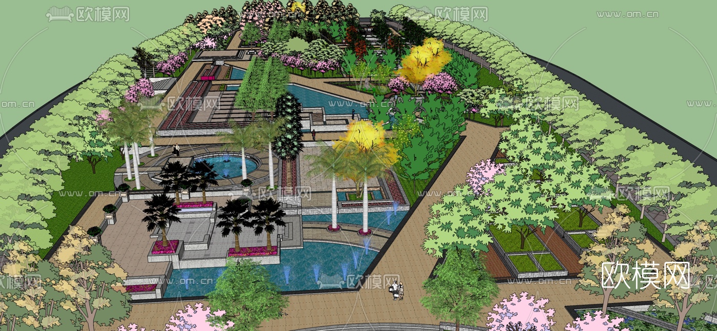 现代广场景观免费su模型下载