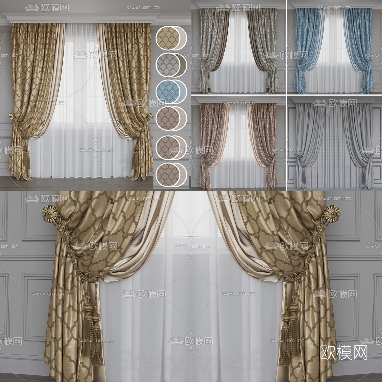 简欧窗帘窗纱3d模型下载