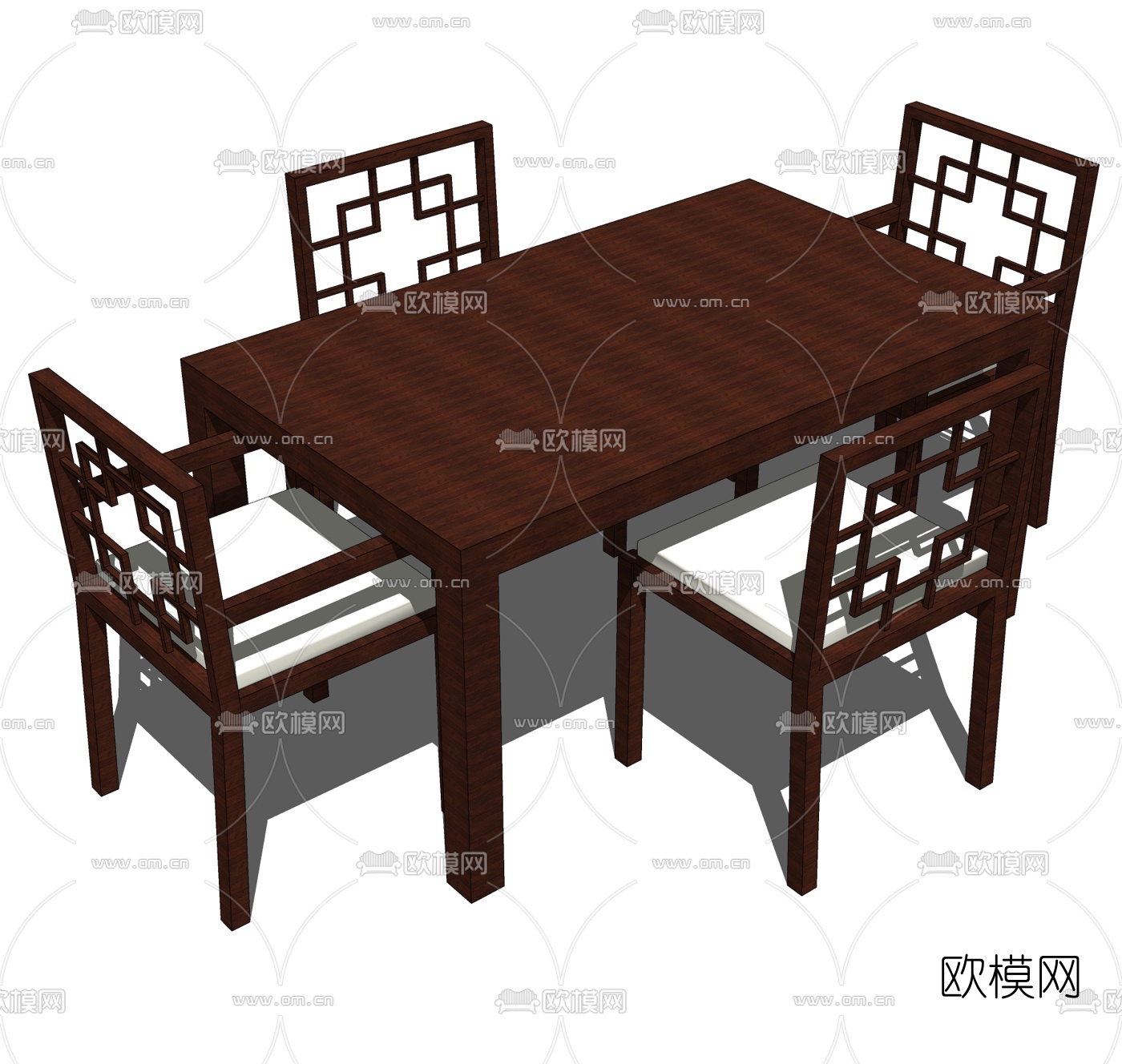 中式条形餐桌椅免费su模型下载