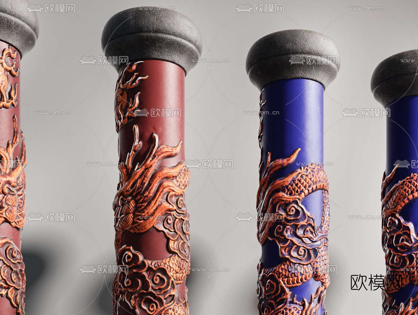 新中式盘龙柱子3d模型下载（渲染图3）