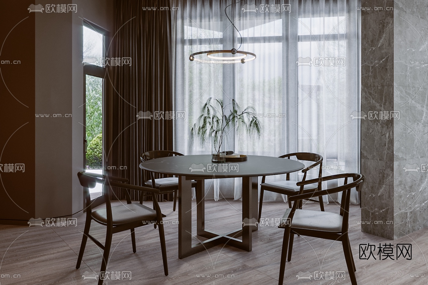 现代高级灰客厅餐厅3d模型下载（渲染图4）