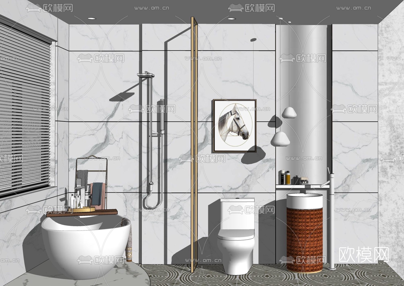 现代卫生间浴室su模型下载