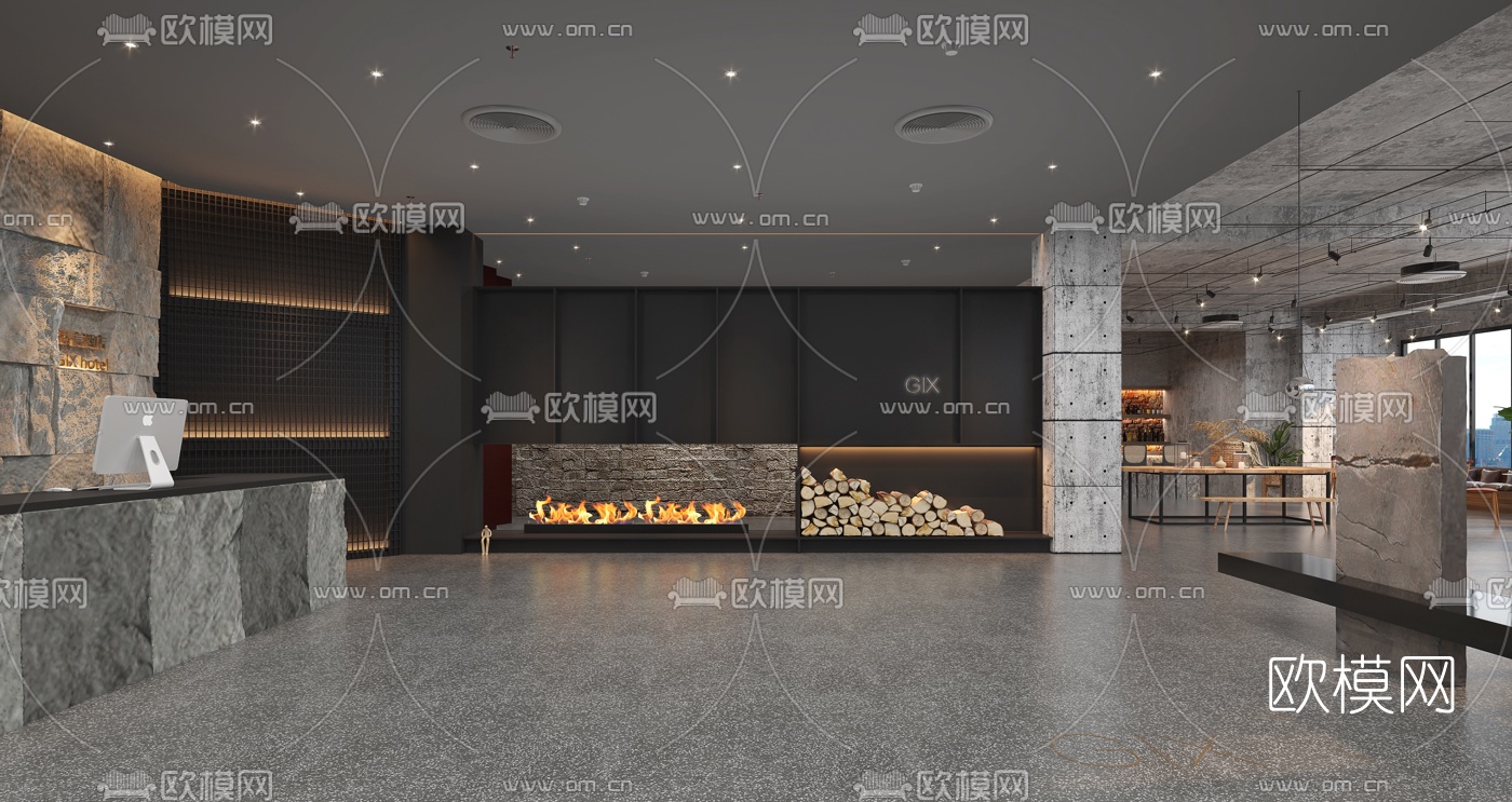 工业风酒店大堂吧3d模型下载（渲染图2）