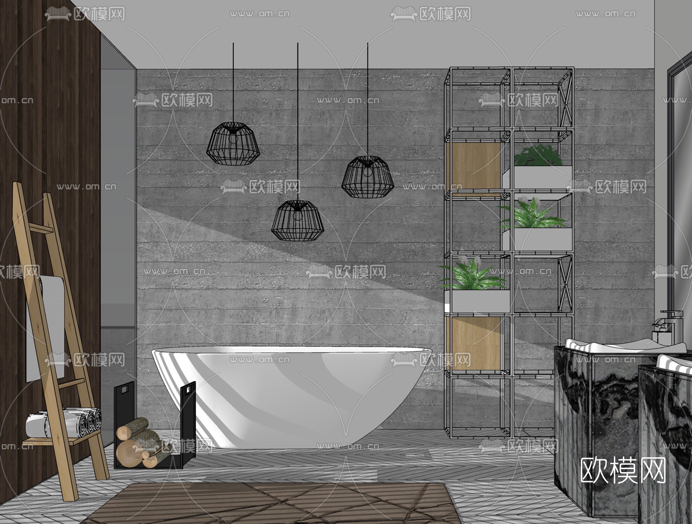 现代卫生间浴室su模型下载（渲染图2）