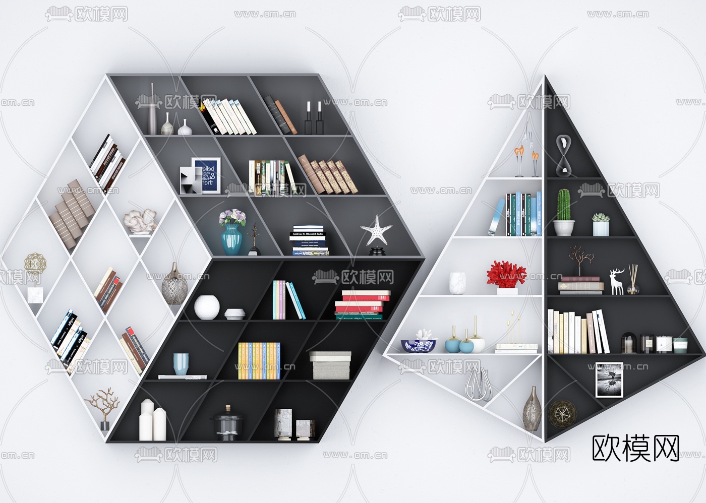 现代几何书架3d模型下载