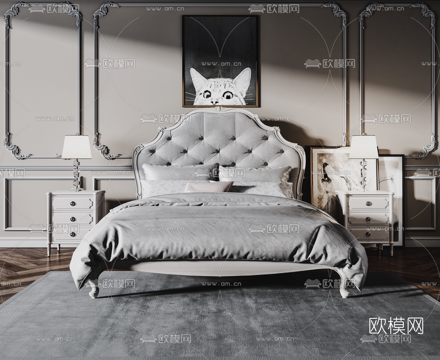 简欧双人床3d模型下载