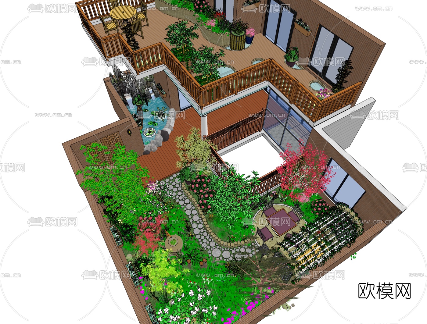 欧式庭院花园免费su模型下载