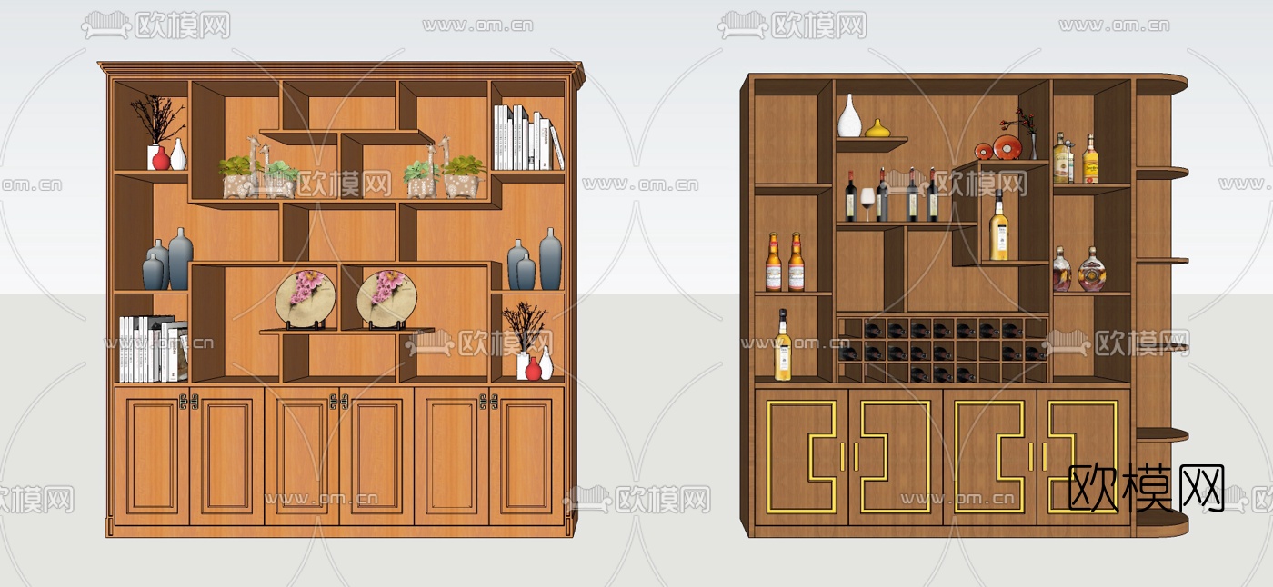 新中式酒柜装饰柜su模型下载