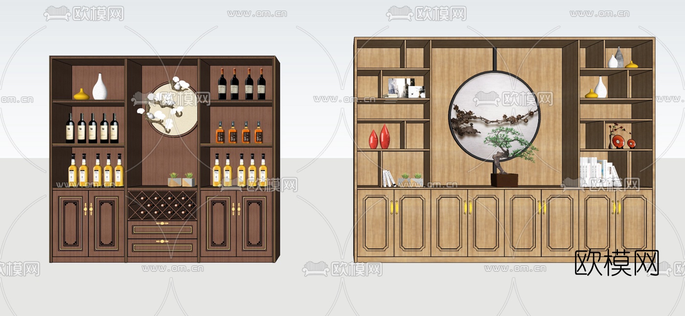 新中式多功能酒柜su模型下载