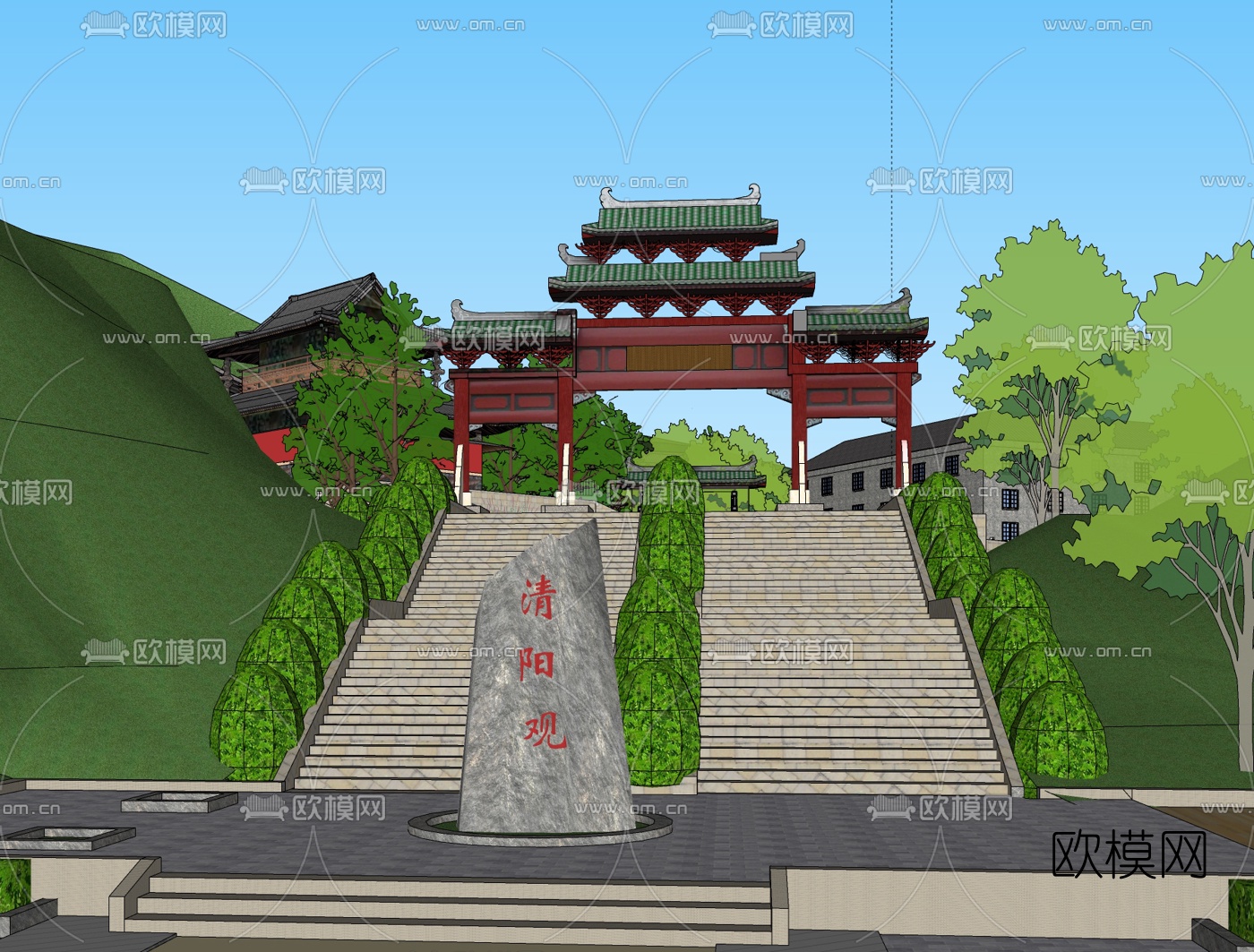 中式道馆免费su模型下载（渲染图1）