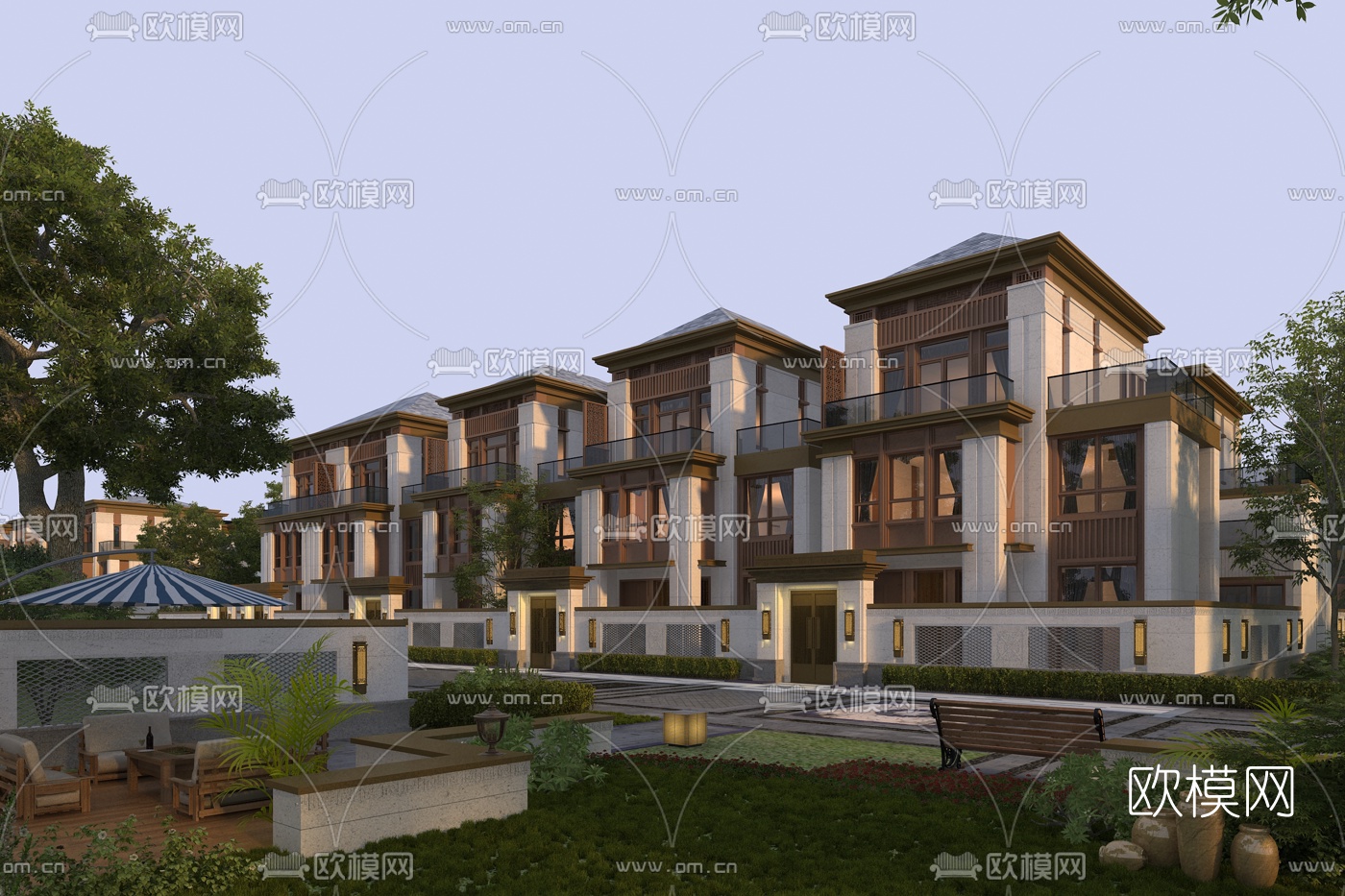 现代联排别墅建筑外观3d模型