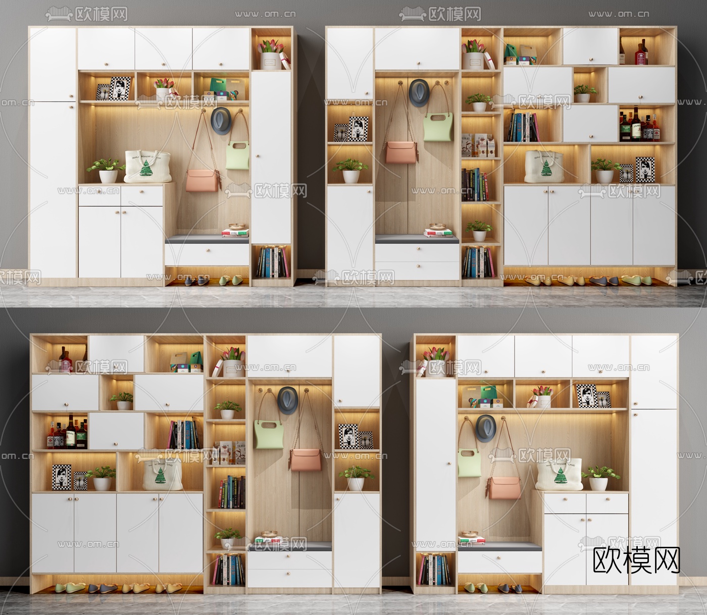 北欧实木鞋柜组合3d模型