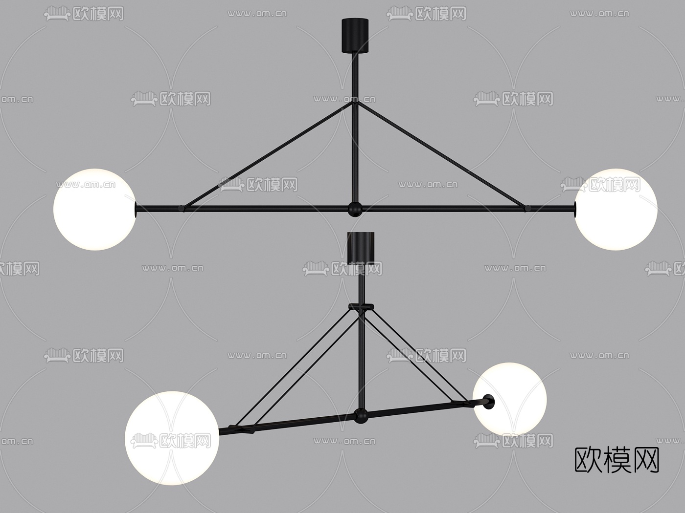 工业风铁艺双头吊灯3d模型