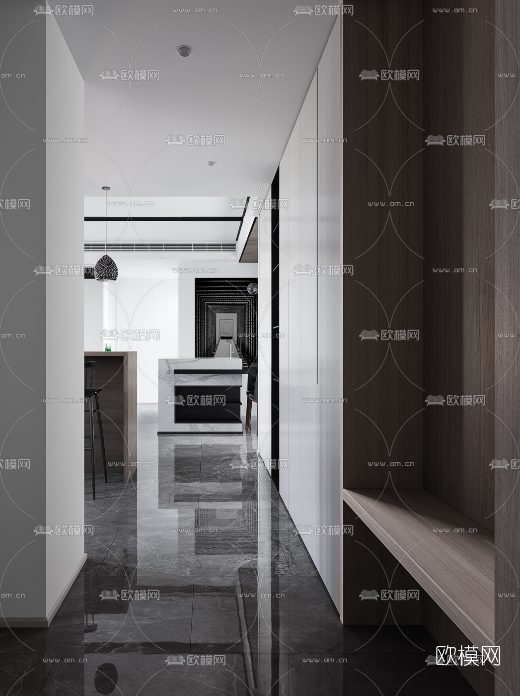 青云居设计 现代客厅餐厅3d模型