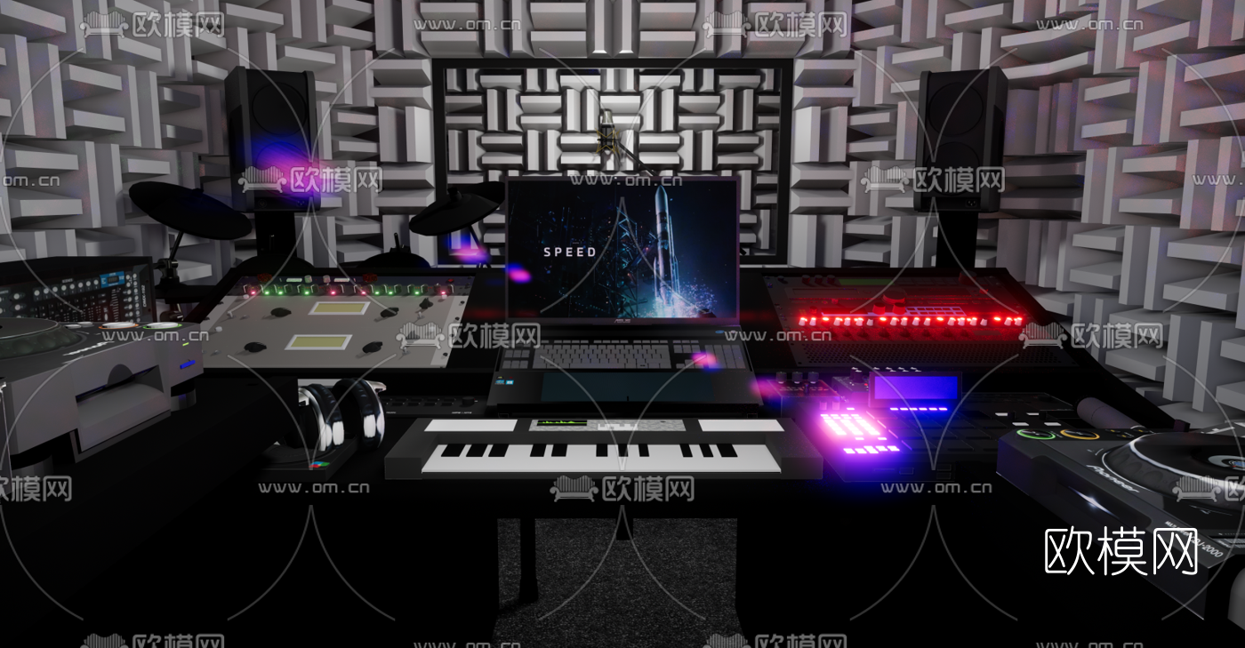 现代录音室调音室su模型