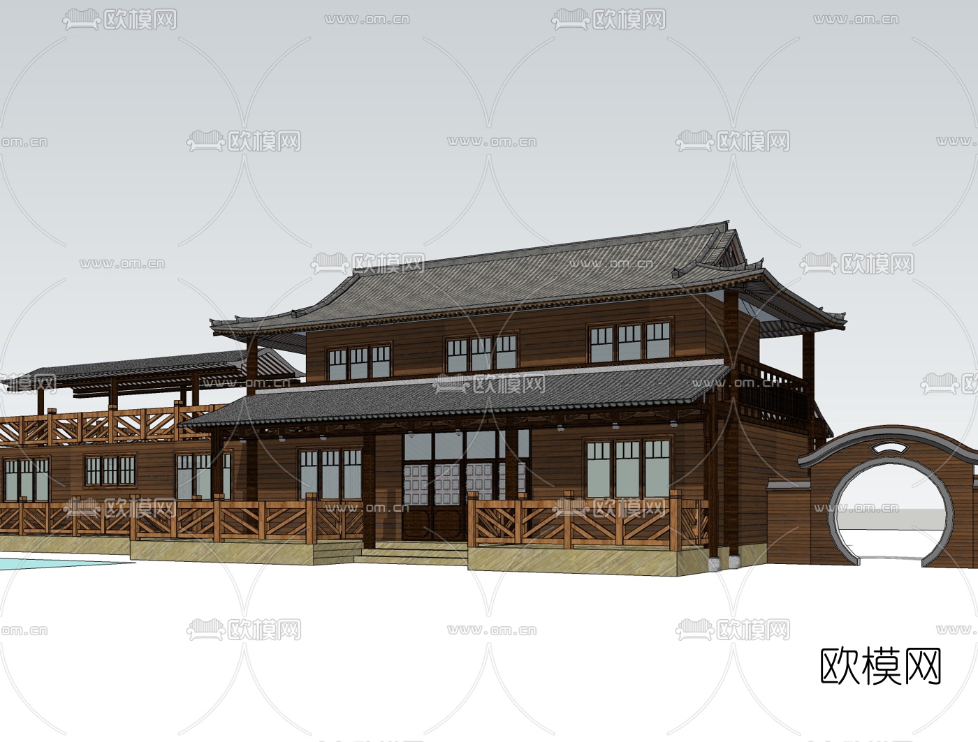 中式古建殿宇免费su模型下载