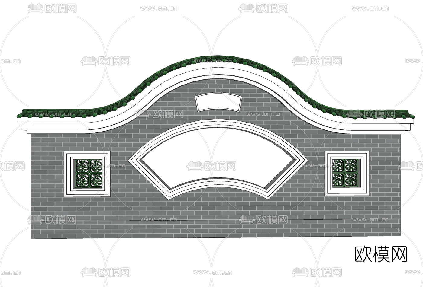 新中式景观墙免费su模型下载