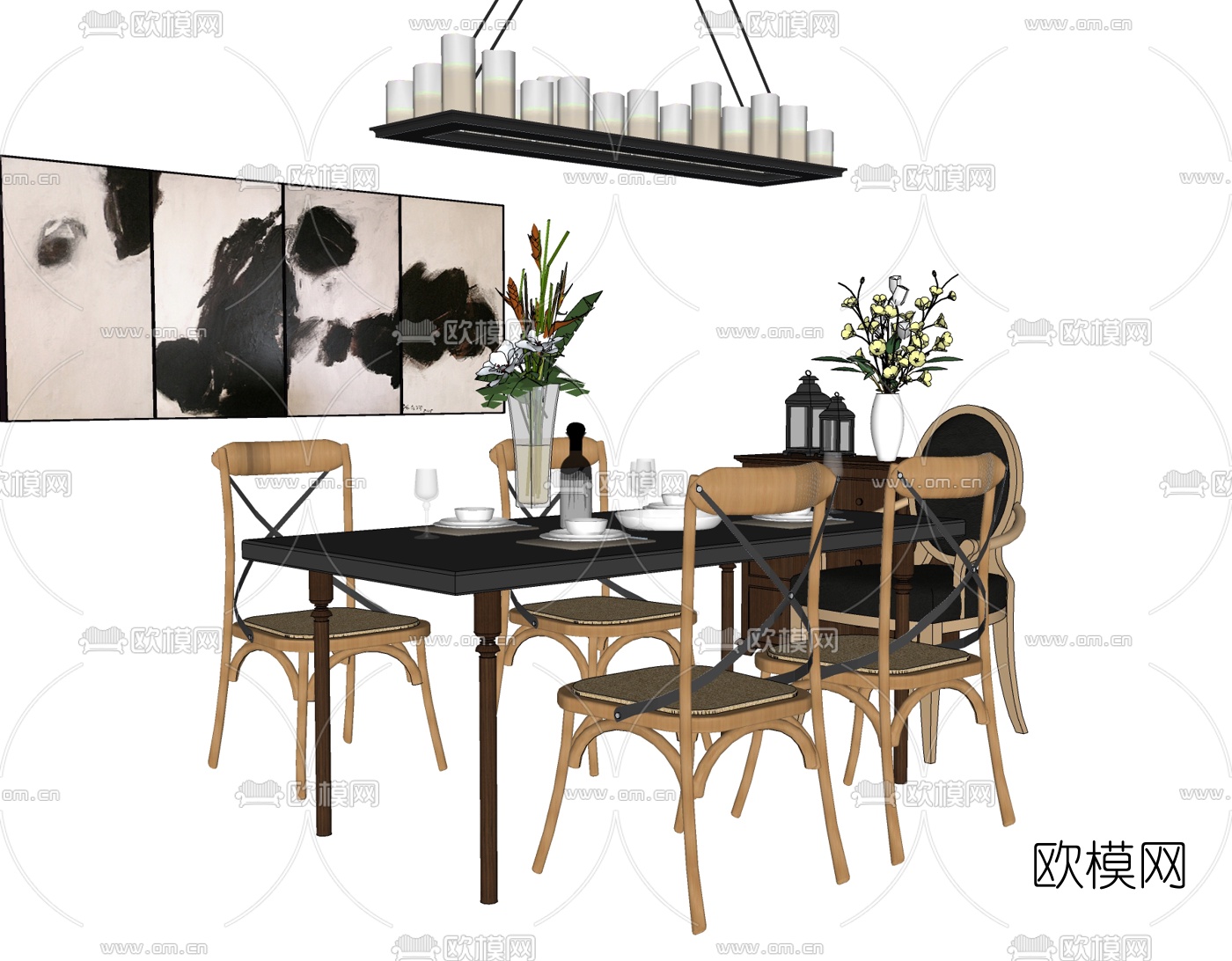 美式餐桌椅免费su模型下载