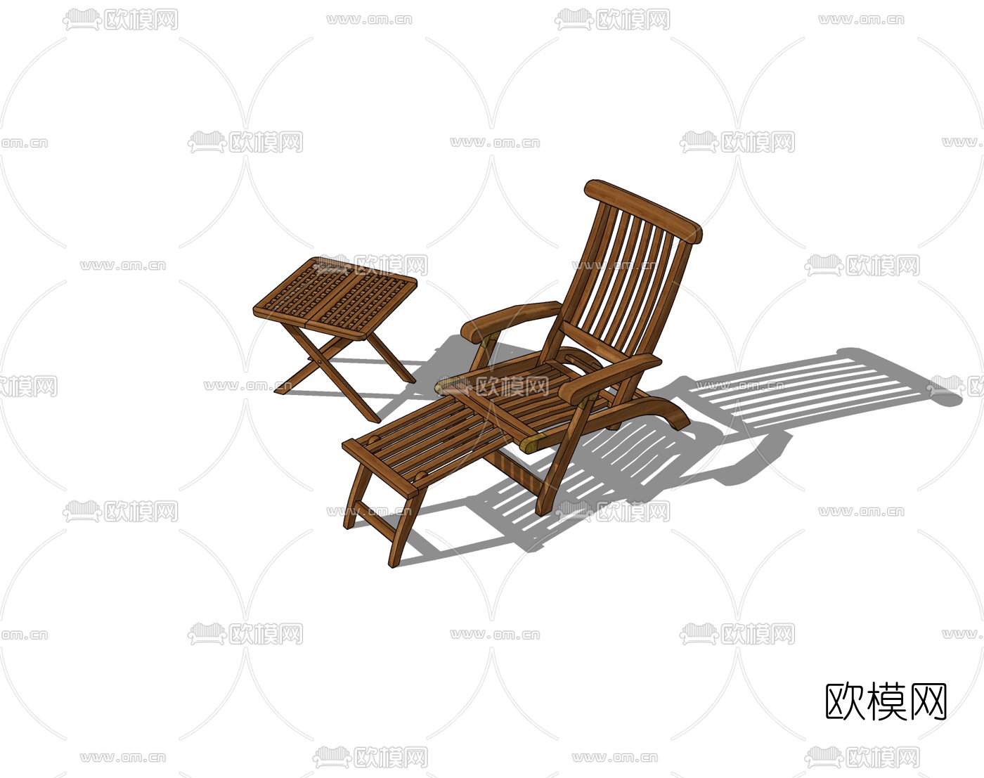 中式实木躺椅su模型下载