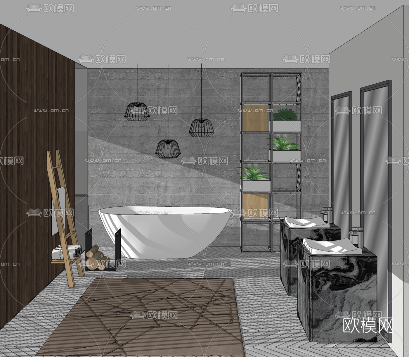 现代卫生间浴室su模型下载（渲染图1）