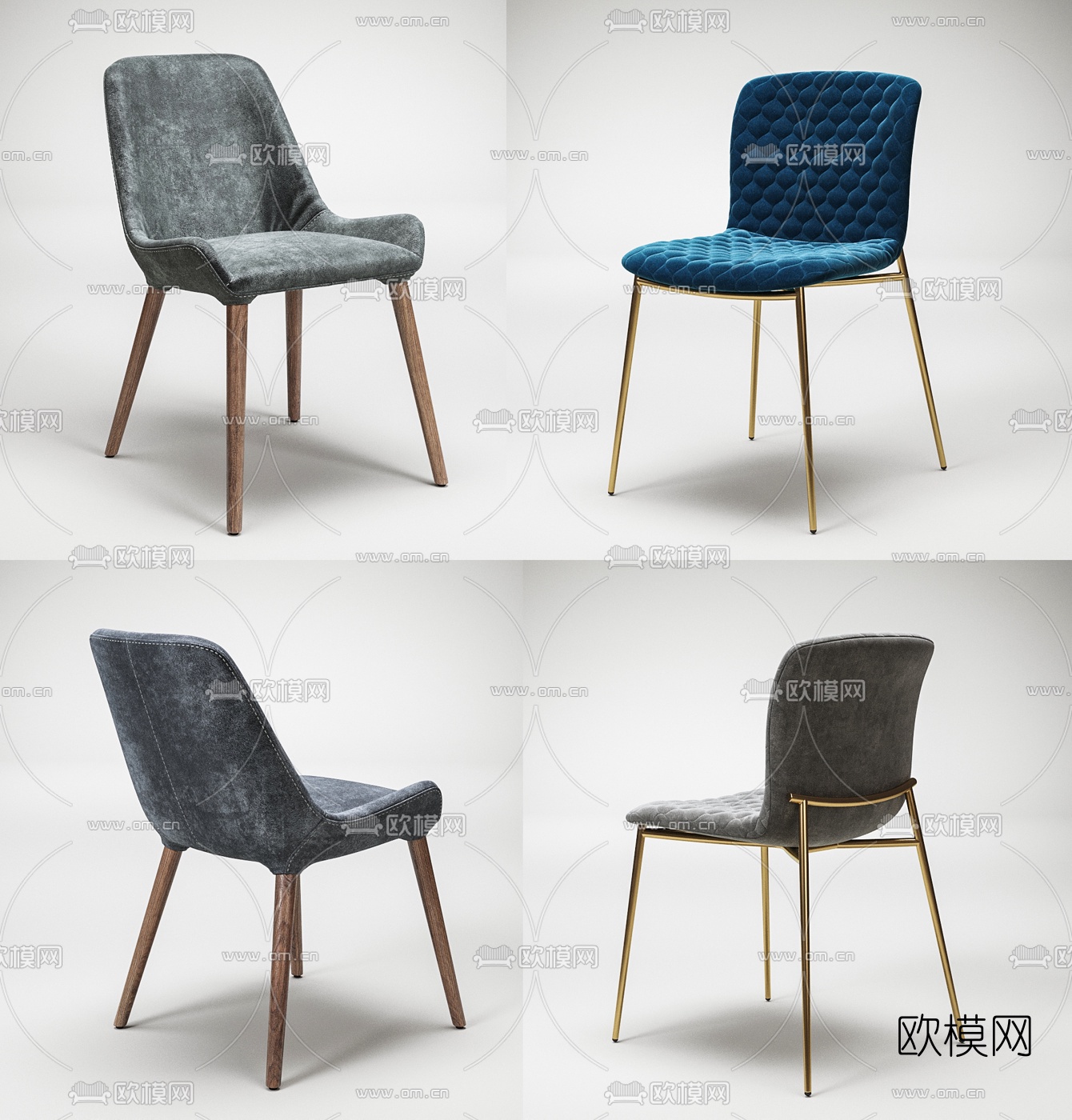 现代轻奢绒布单椅3d模型下载