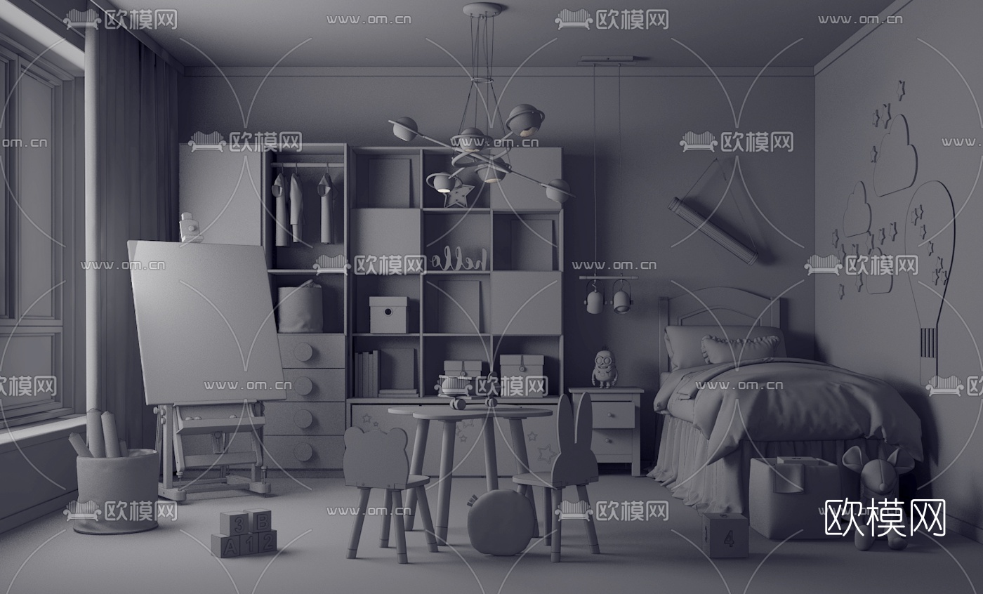 现代儿童房男孩房3d模型