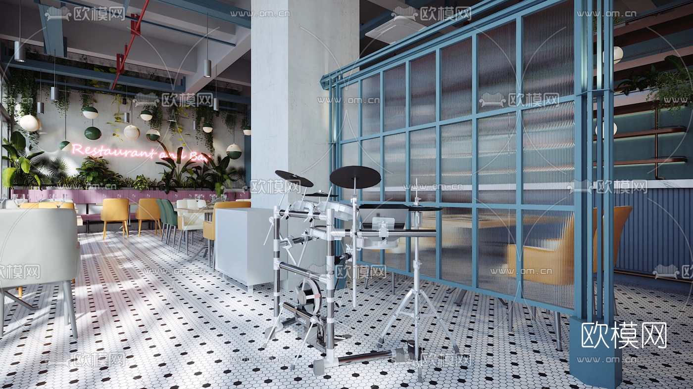 现代主题餐厅3d模型下载（渲染图3）