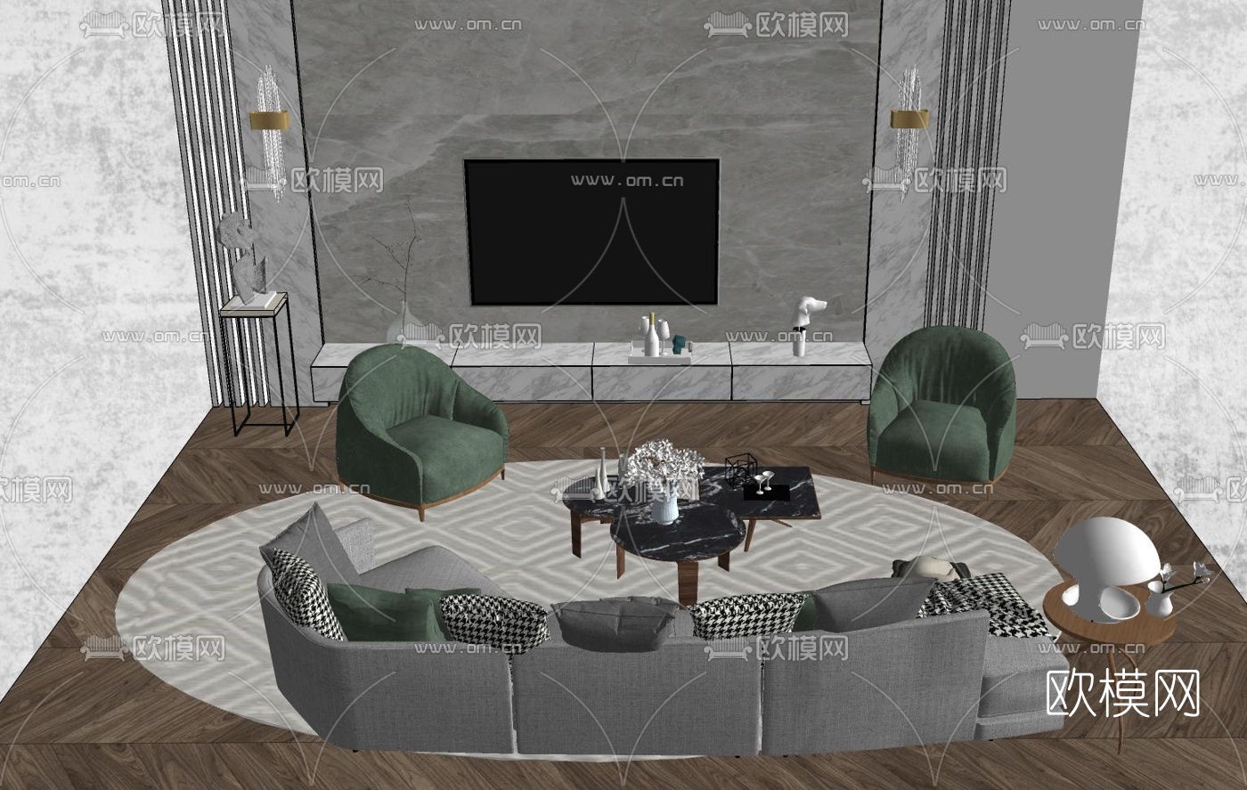 现代组合沙发su模型下载（渲染图1）