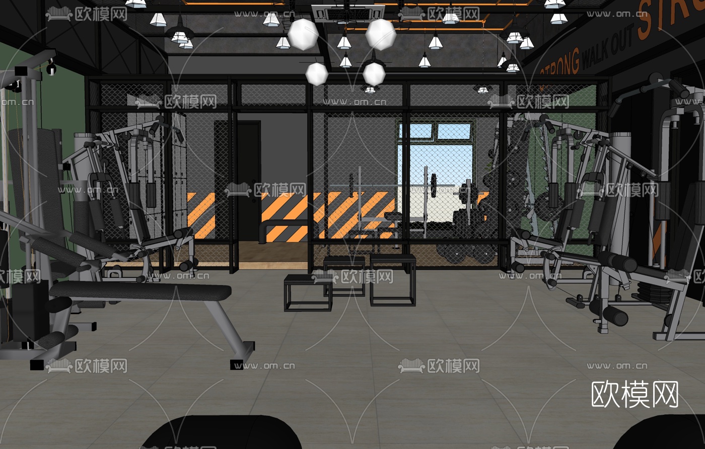 工业风健身房su模型下载（渲染图1）