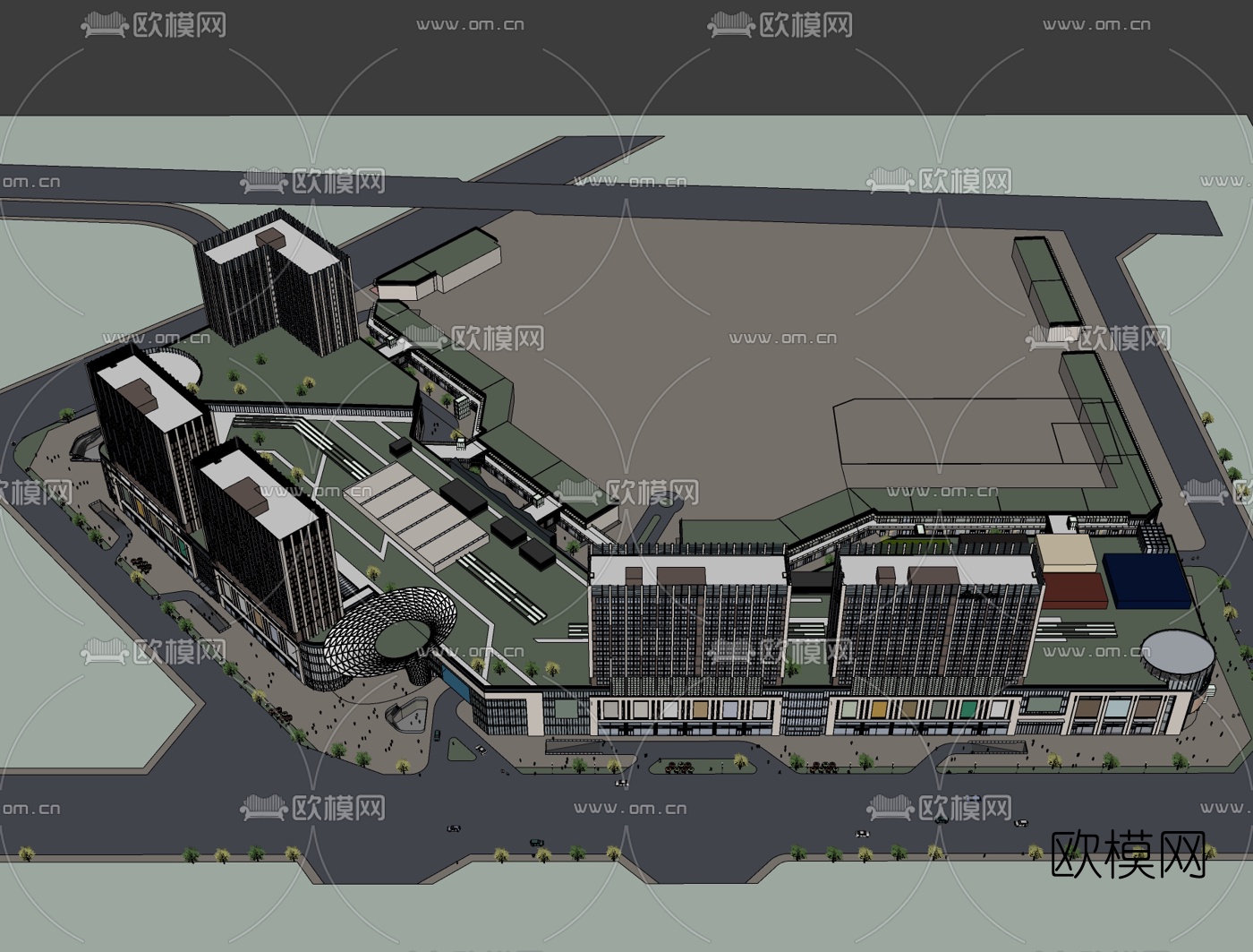 现代商业街免费su模型下载